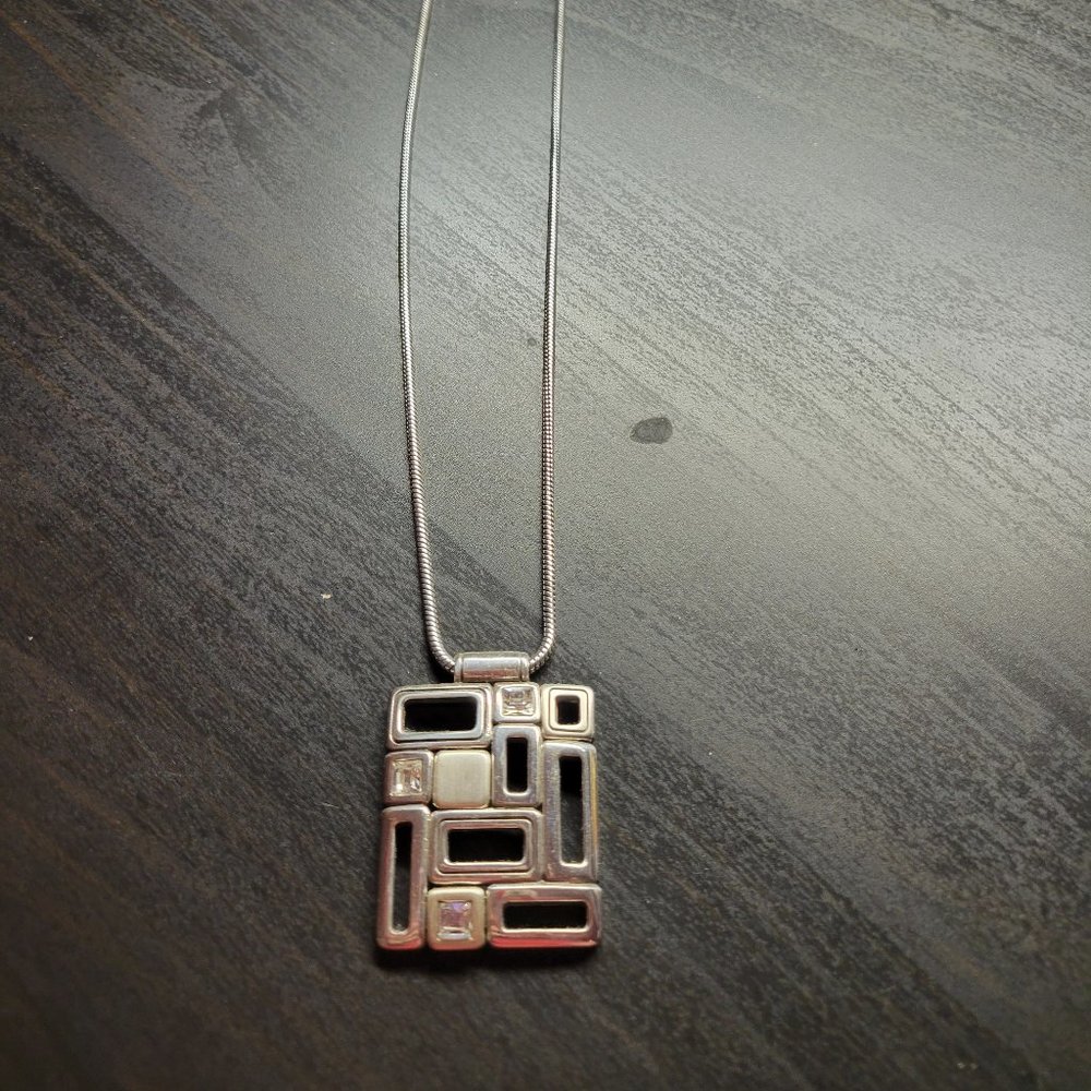Brighton Time Square Urban Crystals Necklace Rectangular Pendant Silver Plate